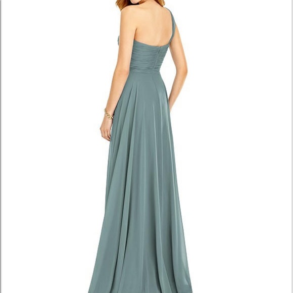 Dessy One-Shoulder Draped Chiffon Maxi Dress - Dani- Icelandic color size 4 - Picture 2 of 2